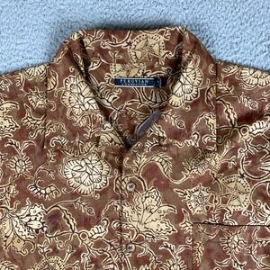 Peruvian Connection Shirt Mens M Brown Baja Shirt Pima Cotton Floral Old Money